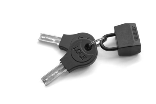 Black lock and Keys isolated on white background