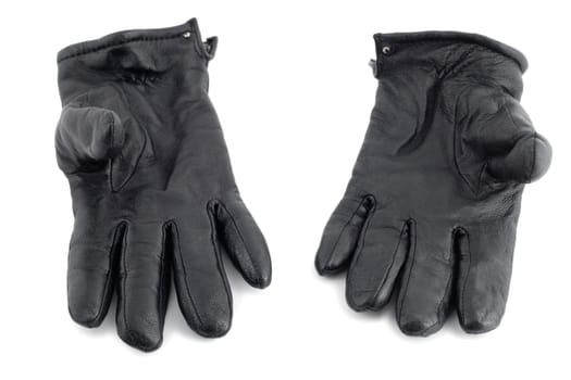 black leather gloves close-up isolated on white background