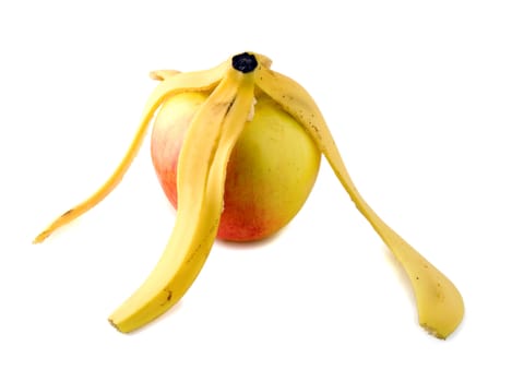 Apple and banana peel isolated in white