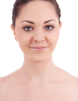 beautiful young smiling woman with healthy skin isolated on white background