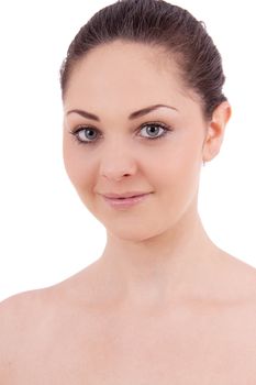 beautiful young smiling woman with healthy skin isolated on white background