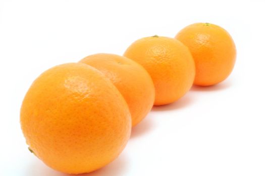 Four oranges over white background