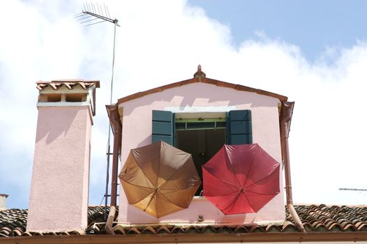 Umbrella outside the windows