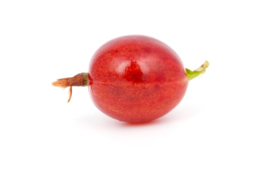 one fresh red gooseberry, over a white background.