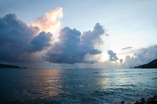 Beautiful sunset in Thailand. Phuket. Patong. Seascape. 