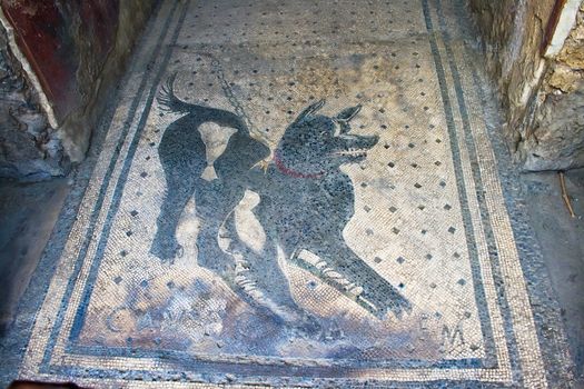 Cave Canem Beware of dog mosaic in Pompeii, Italy