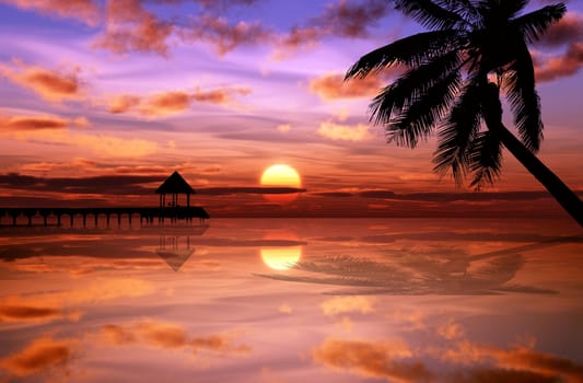 Tropical sunset on the ocean lagoon