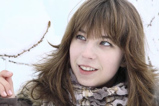 The beautiful girl and an ice branch