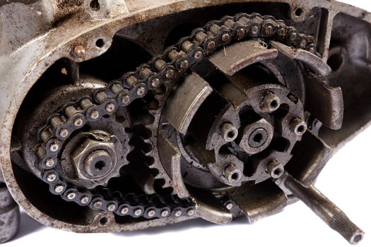 Details of disassembled old motorcycle engine 
