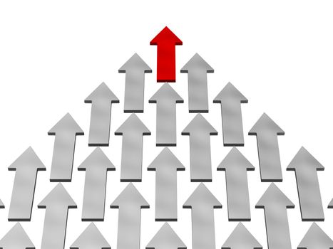 The red arrow ahead of other arrows