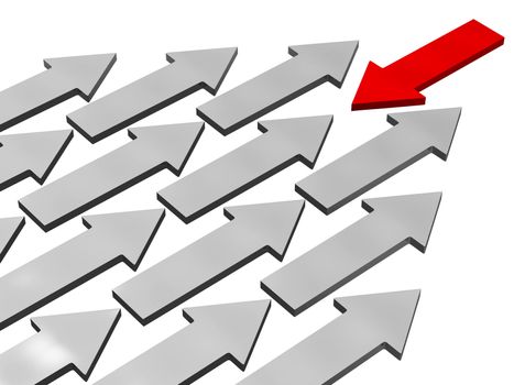 The red arrow moves against other arrows