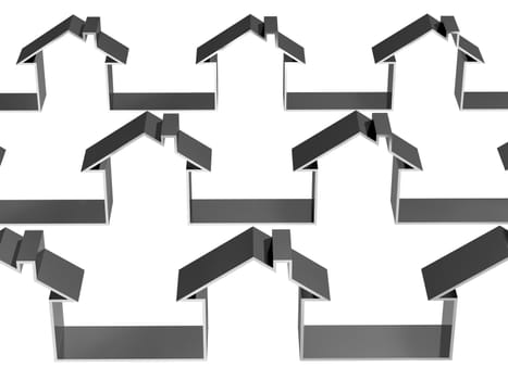 Some abstract metal houses on a white background