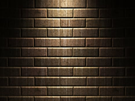 The old dirty brick wall is shined with a lantern