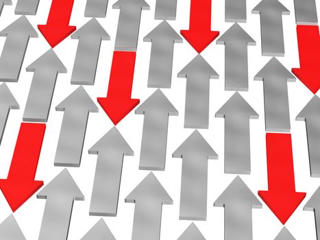 Red and gray arrows on white background