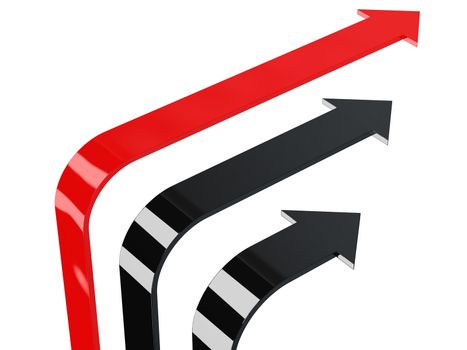 The red arrow overtakes two black arrows