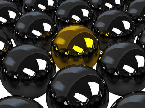 A brilliant golden ball among black balls