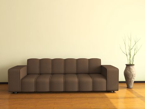 Interior with the big sofa and a vase