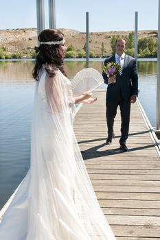 Beautiful bride and loving groom on their wedding day