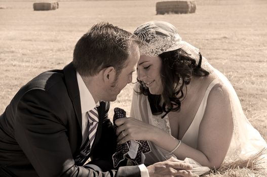 Beautiful bride and loving groom on their wedding day