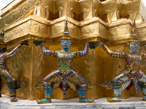 Grand Palace in Bangkok Thailand with dancing demons holding up roof