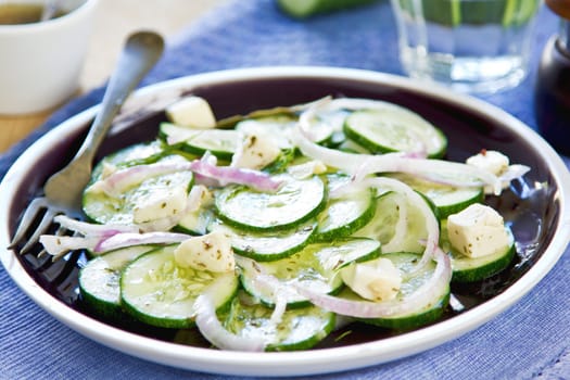 Cucumber with Feta and herb salad