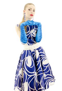 Woman in retro style posing. Isolated over white background.