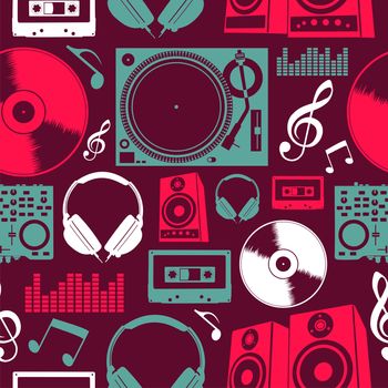 Dj icon set seamless pattern. Vector file layered for easy manipulation and custom coloring.