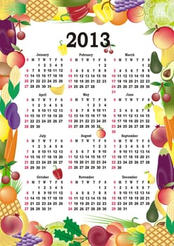 vector calendar 2013 in colorful frame