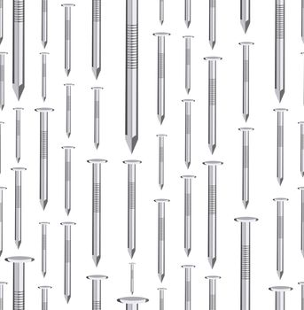 Seamless seamless pattern of steel nails over white background. Vector file layered for easy manipulation and custom coloring.