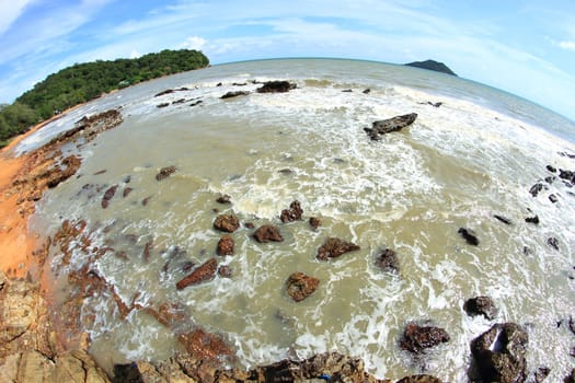 Beautiful seascape. Sea and rock  . Nature composition. 8mm fish eye lens