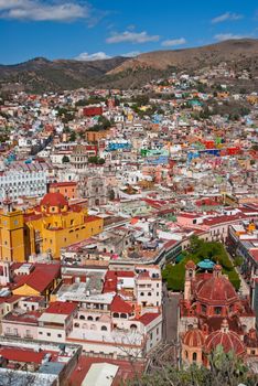 Hillside colonial town Guanajato Mexico