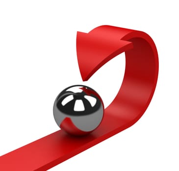 The red arrow from a metallic ball