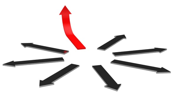 The red arrow above other grey arrows