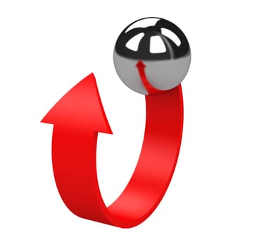 The red arrow from a metallic ball
