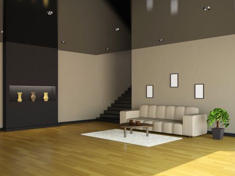 Interior of the big room with a ladder