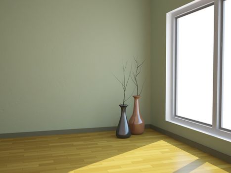 The big vases in a room corner