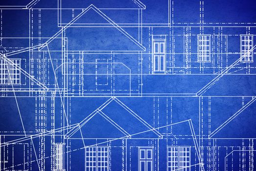 blue print style floor plan lines on grunge background 