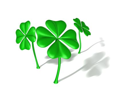 3D rendered shamrocks isolated on white with shadow 3D rendered shamrocks isolated on white with shadow 