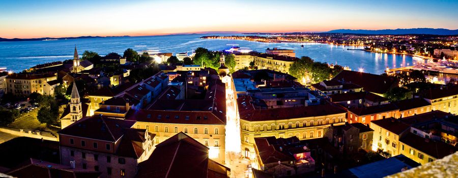 Adriatic city of Zadar aerial panorama on evening