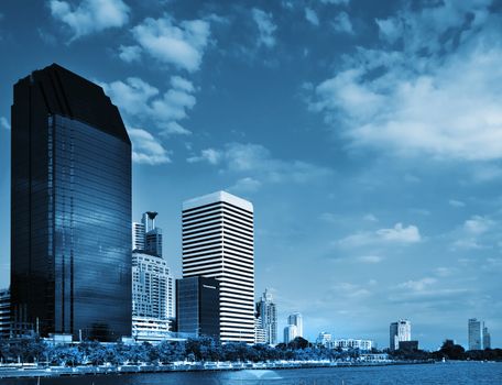 Blue tone General Building and sky Bright Day in Bangkok