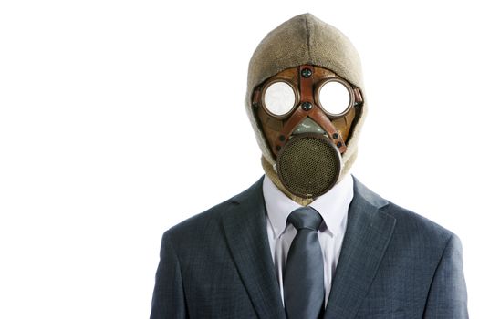 portrait of businessman in a gas mask