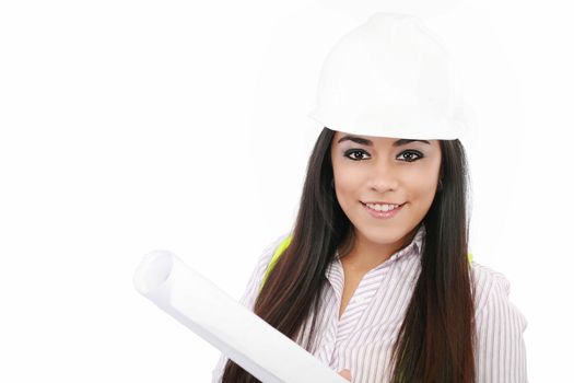 Smiling business woman. Isolated over white background