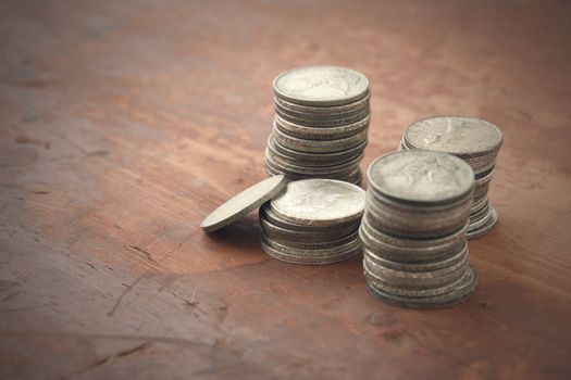 italian old coins on wooden table