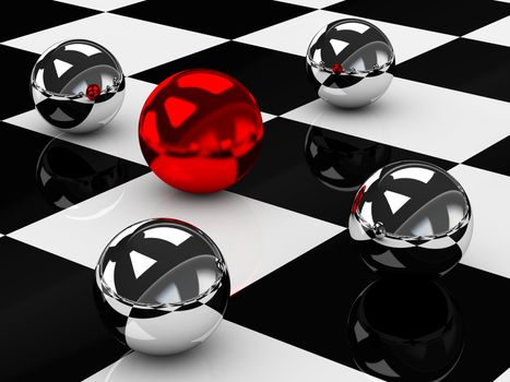 The metal balls on a tiled surface