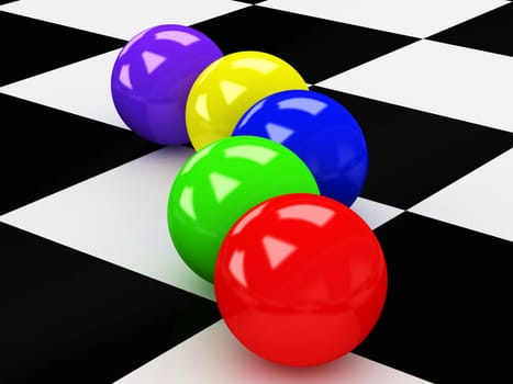 The color balls on a tiled surface