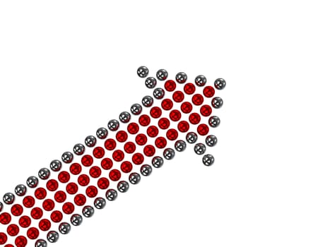 Metallic arrow consisting of small metal balls