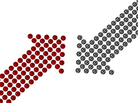 Metallic arrows consisting of small metal balls