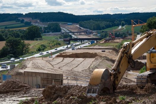 Huge highway construction site extending the existing lanes