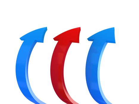Blue and red arrows on a white background