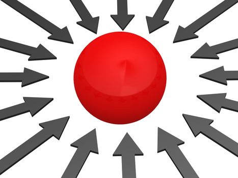 Res sphere and grey arrows on a white background